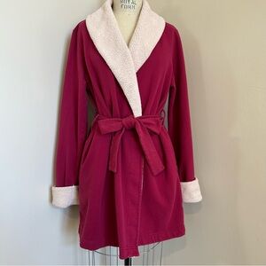 VTG Y2K Victorias Secret VS Robe Berry Pink Plush Fleece Pockets Tie Waist Sz L